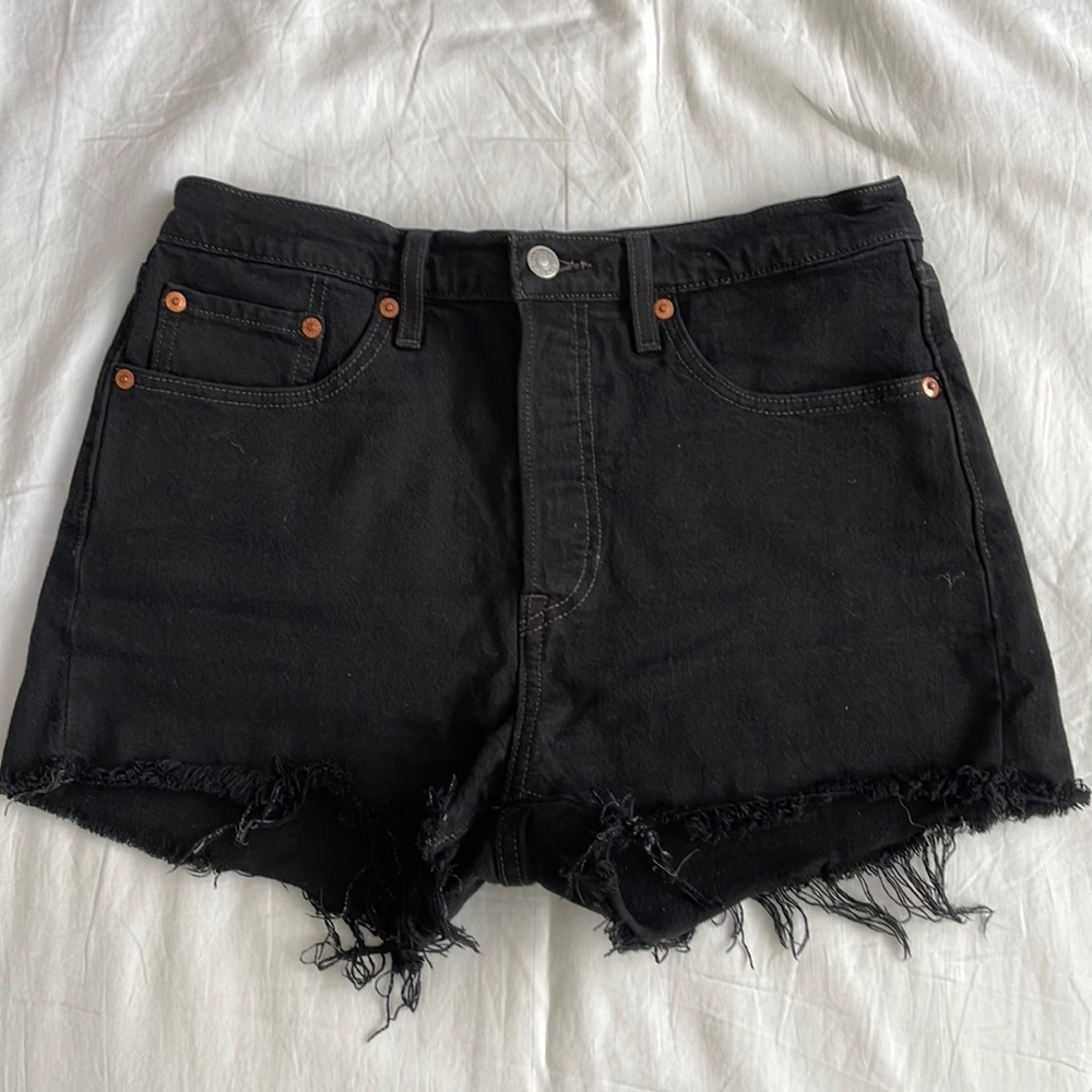Levi 501 Original Black High Rise Denim Shorts